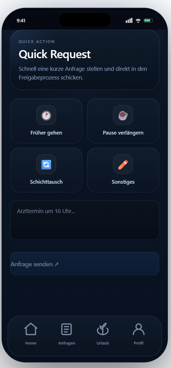 Quick Request: Vier Kategorien zur Auswahl